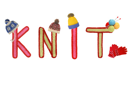the word "knit" with hats