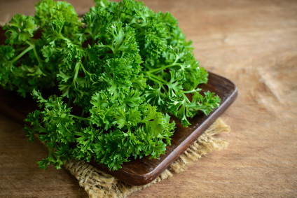 Bunch of parsley on a wooden cutting board