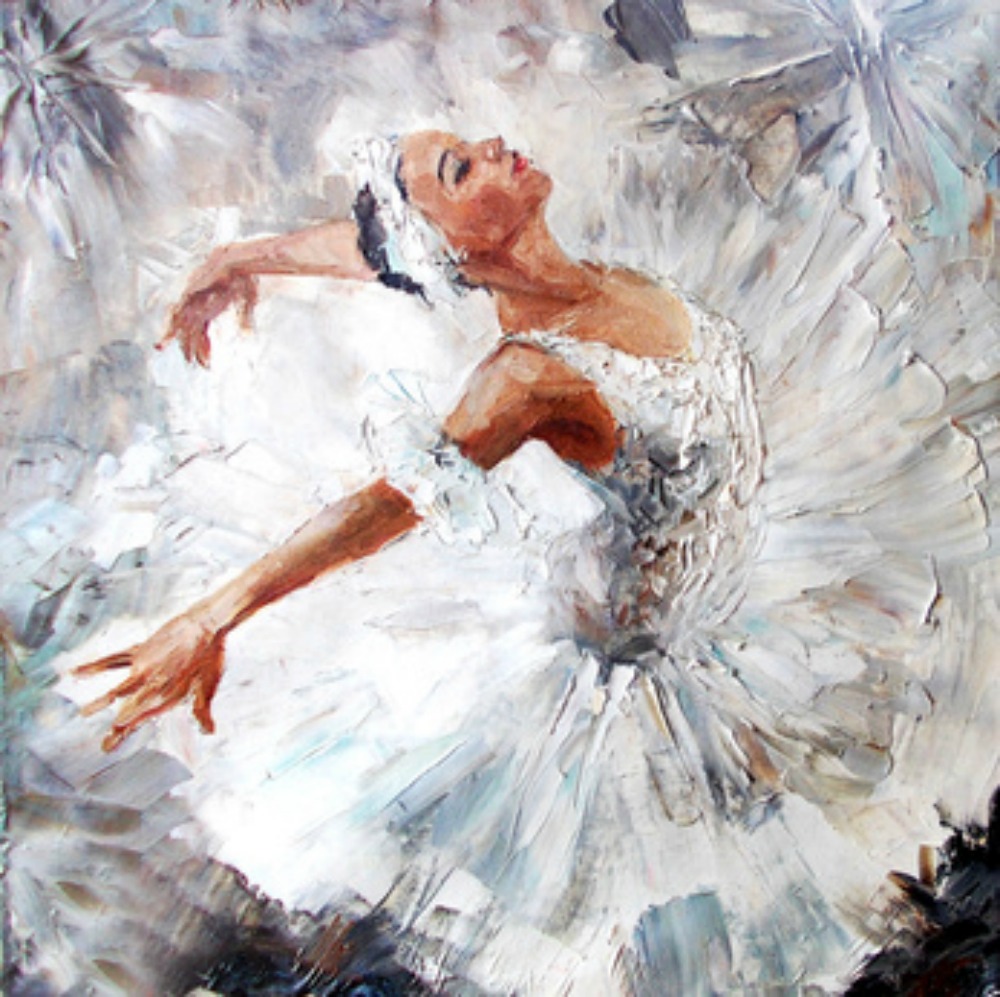 painting of a ballerina all in white surrounded by a diamond-white background.