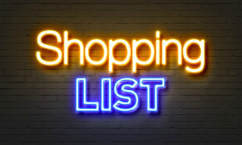 Neon shopping list lit up