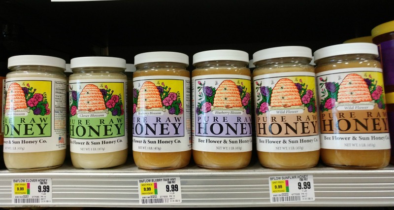 Jars of raw honey in the supermarket