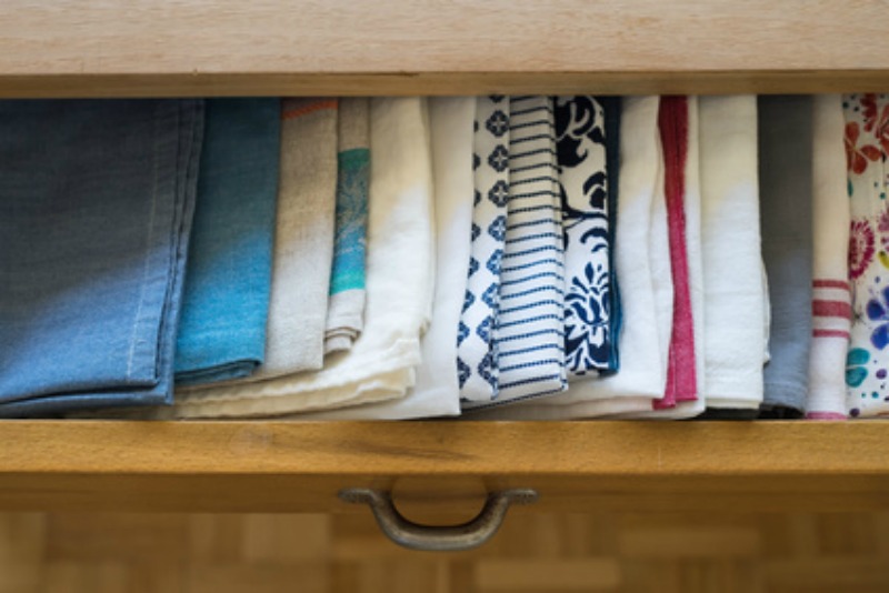 Pretty tea towels all in a drawer